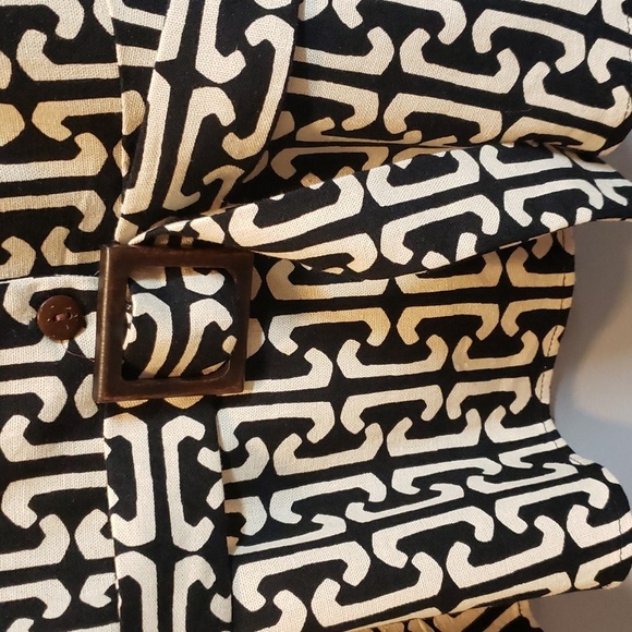 Monteau NWT Geometric Design Belted Linen Blend Top - Picture 2 of 7